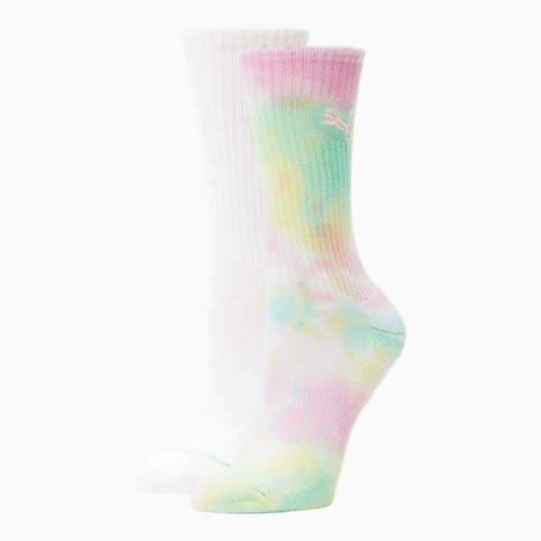 Women's Tie Die Crew Socks [2 Pack], WHITE / MULTI, extralarge